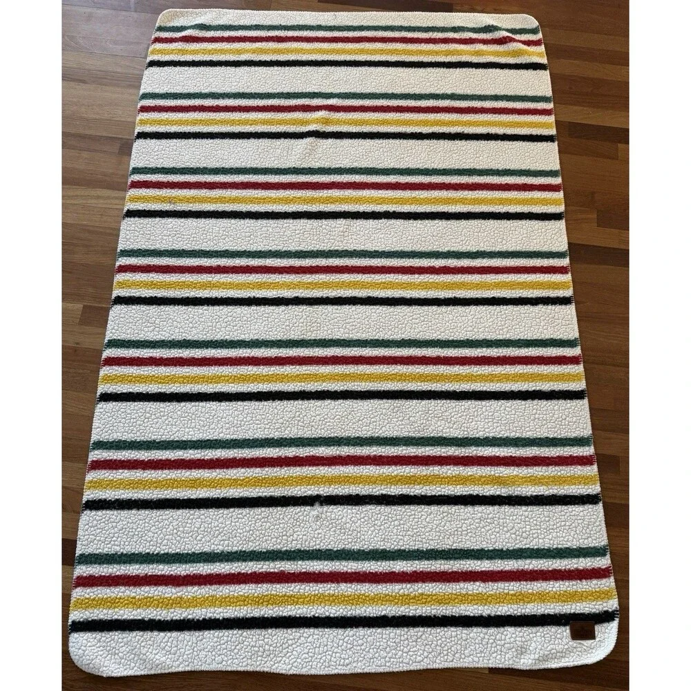 Pendleton Striped Sherpa Throw Blanket 72”x48”